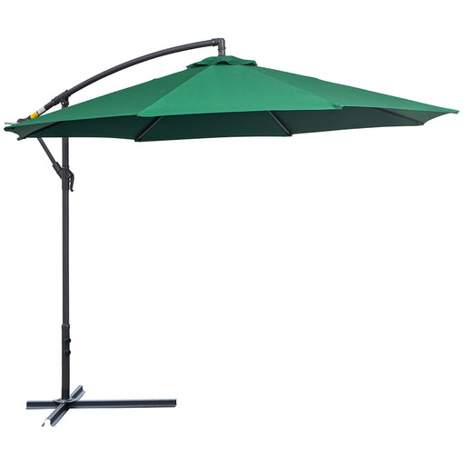 3(m) Garden Banana Parasol Hanging Cantilever Umbrella with Crank Handle and Cross Base for Outdoor, Sun Shade, Green
