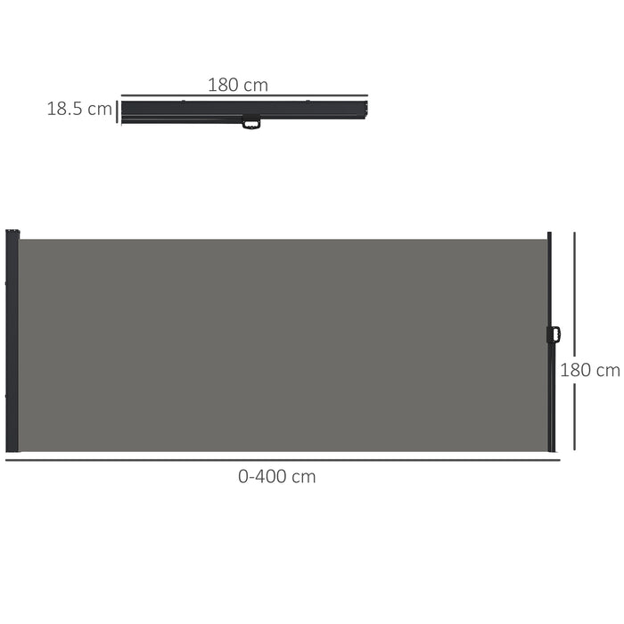 Retractable Side Awning, Outdoor Privacy Screen for Garden, Hot Tub, Balcony, Terrace, Pool, 400 x 180cm, Grey