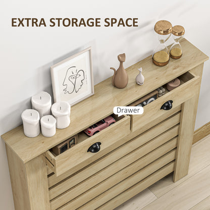 Radiator Cover with Drawer, Horizontal Slat, 111cm, Oak