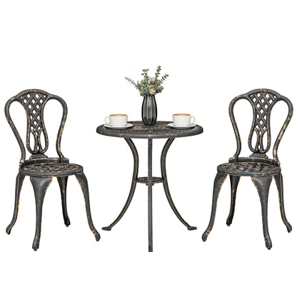 Outdoor Bistro Set Cast Aluminium Patio Furniture for 2, Brown