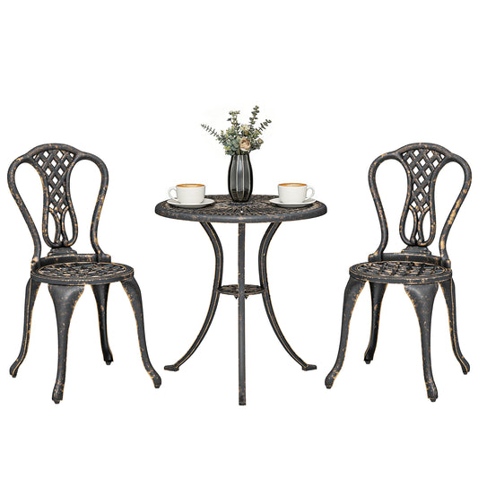 Outdoor Bistro Set Cast Aluminium Patio Furniture for 2, Brown