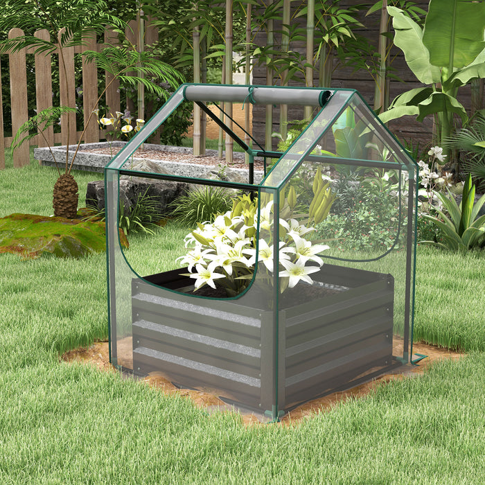 Metal Planter Box with Cover, Raised Garden Bed with Greenhouse, for Herbs and Vegetables, Clear and Grey