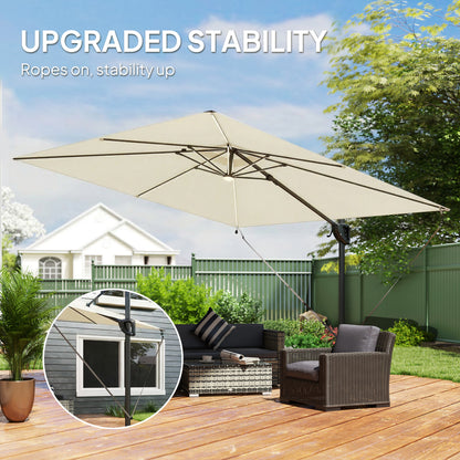 3 x 3 m Garden Cantilever Parasol w/ Light, Cover, Wind Protection