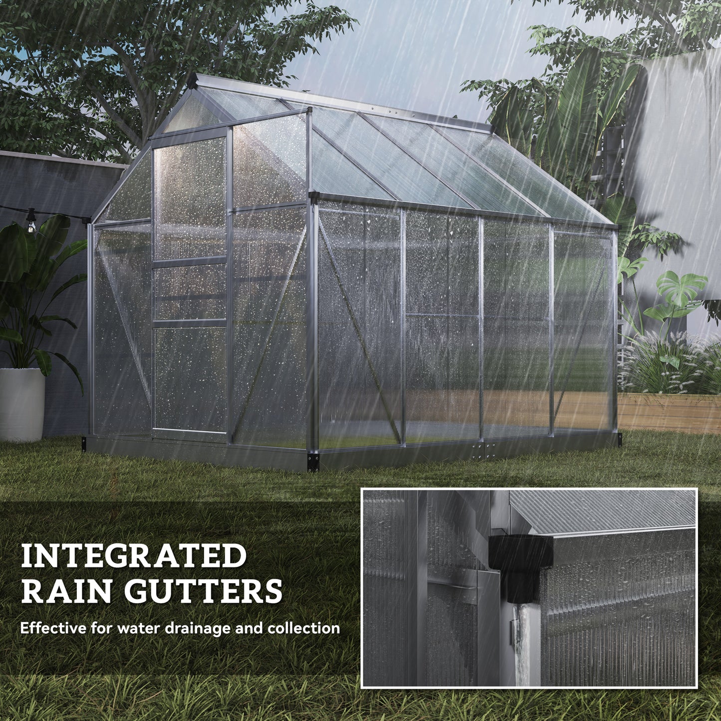6x8ft Walk-In Polycarbonate Greenhouse Plant Grow Galvanised Aluminium