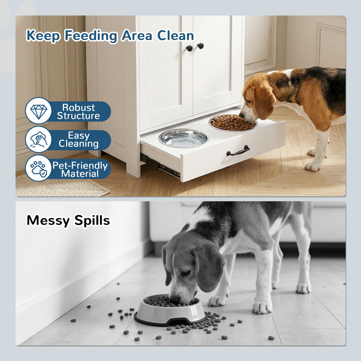 Dog Feeding Station with Storage, Pet Feeding Station with Dog Bowls
