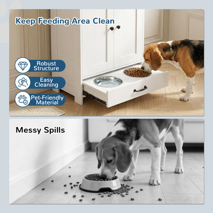 Dog Feeding Station with Storage, Pet Feeding Station with Dog Bowls