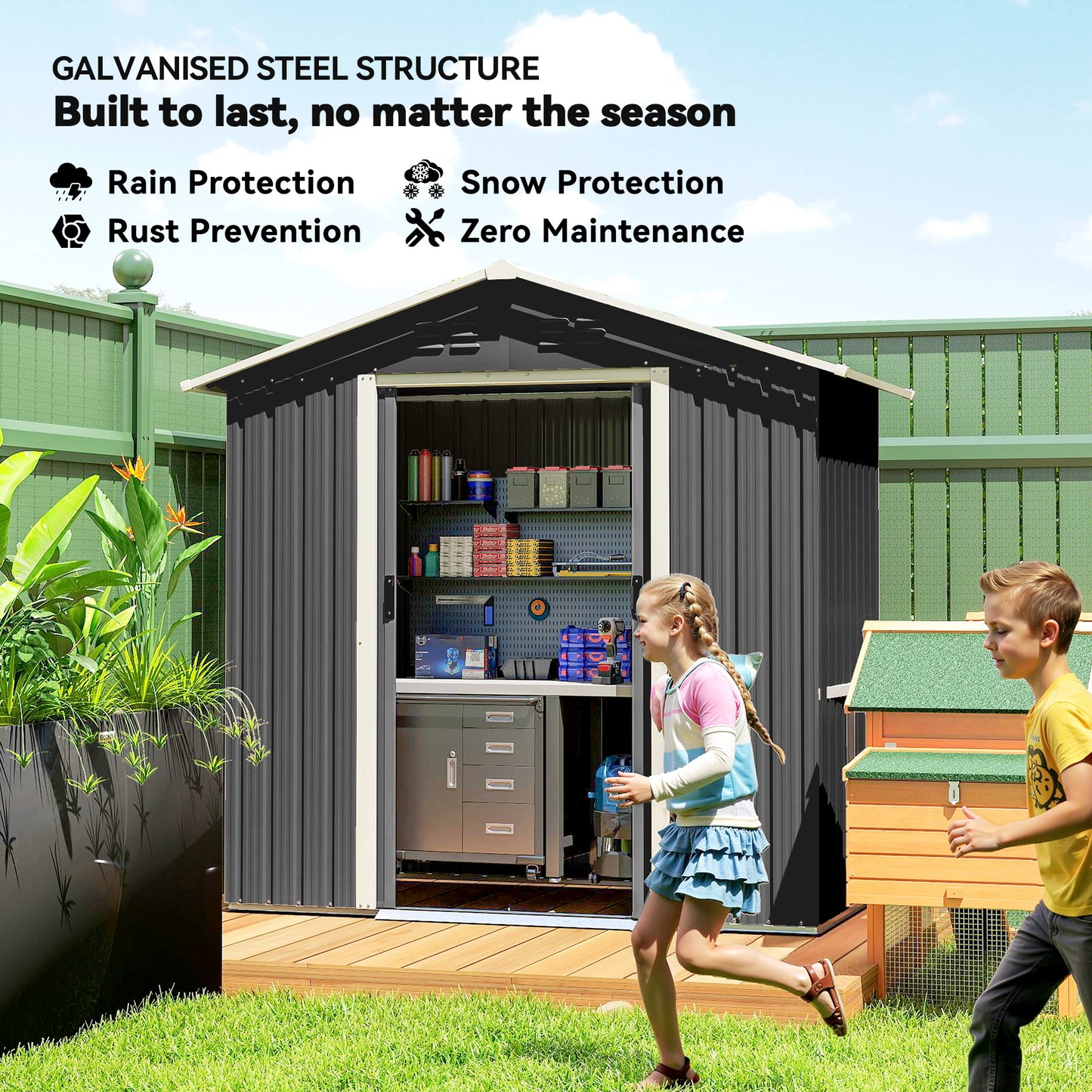 6.5x3.5ft Metal Garden Shed for Garden, Dark Grey