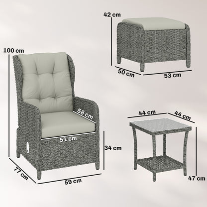 5 Piece Garden Furniture Set, Rattan Reclining Garden Chair Set of 2 with Footstool and Cushion  Cream