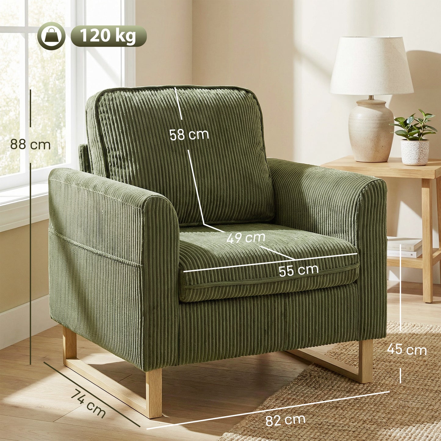 Armchair with Metal Legs and Spring Dark Green