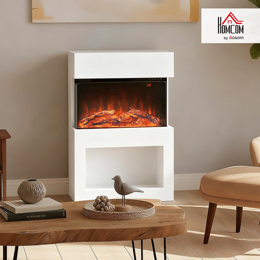 1000W/2000W Electric Fire and Mantel with Remote & Timer, White