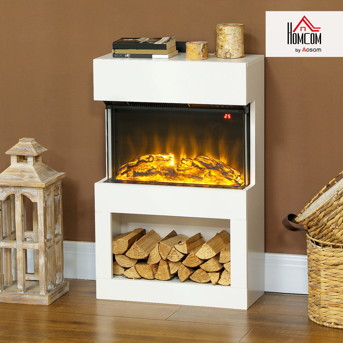 1000W/2000W Electric Fire and Mantel with Remote & Timer, White