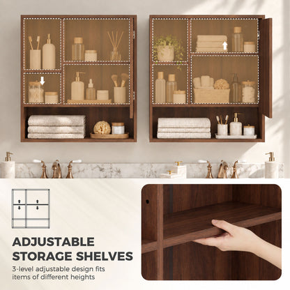 Wall-Mounted Bathroom Mirror Cabinet with Adjustable Shelves - Walnut Brown