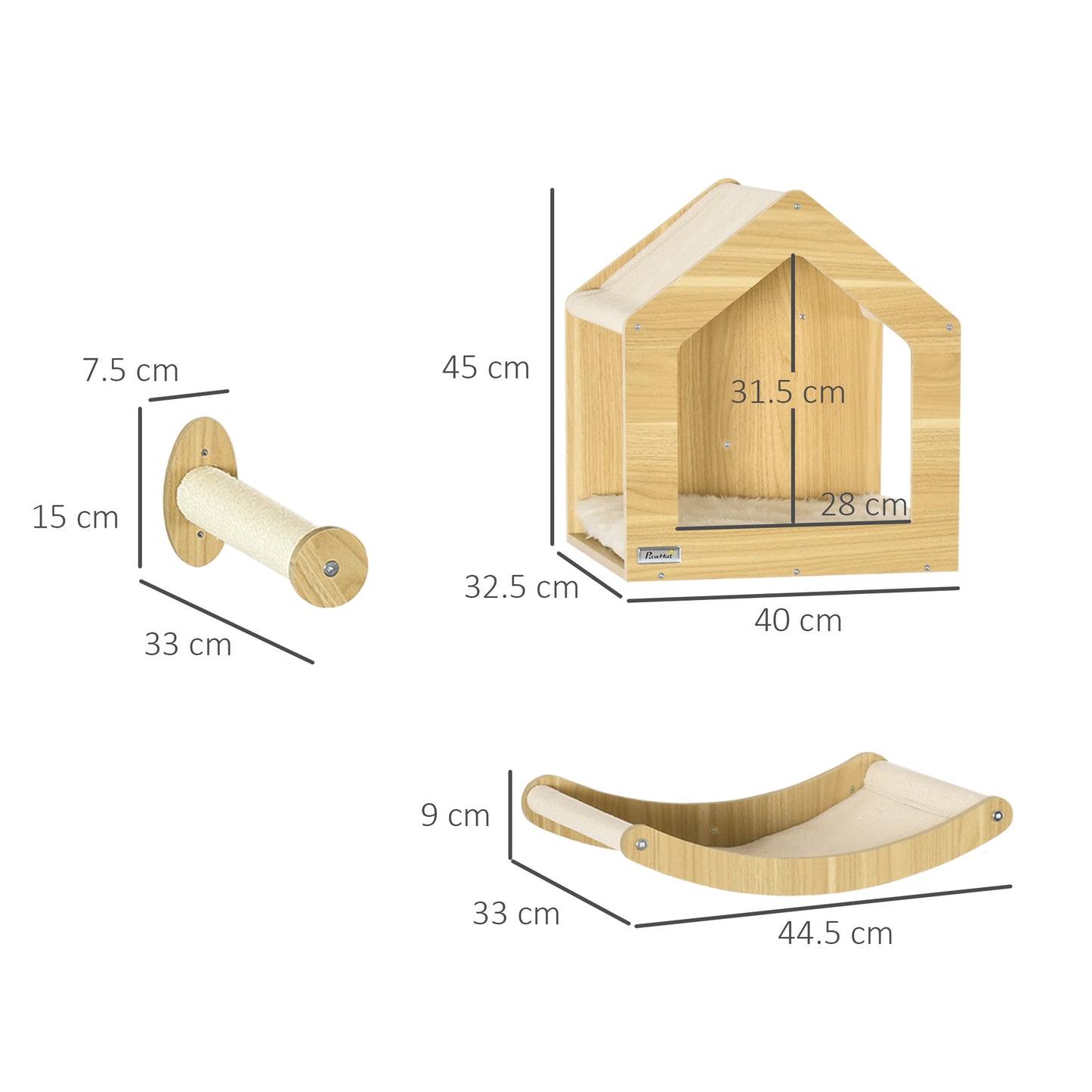 5PCs Wall Mounted Cat Tree Cat Climbing Shelf Set Scratching Post, Oak