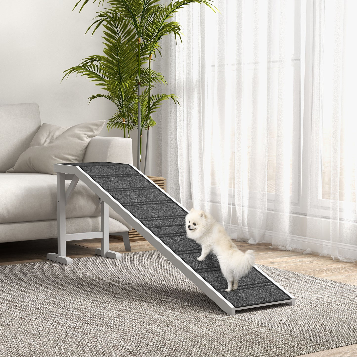 Pet Ramp for Dogs Cats with Non-Slip Carpet for Bed Sofa, White