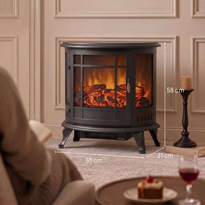 Electric Fireplace Stove with Realistic Flame, Fire Place, Black