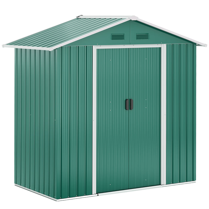 6.5ft x 3.5ft Metal Garden Storage Shed for Outdoor Tool Storage with Double Sliding Doors and 4 Vents, Green