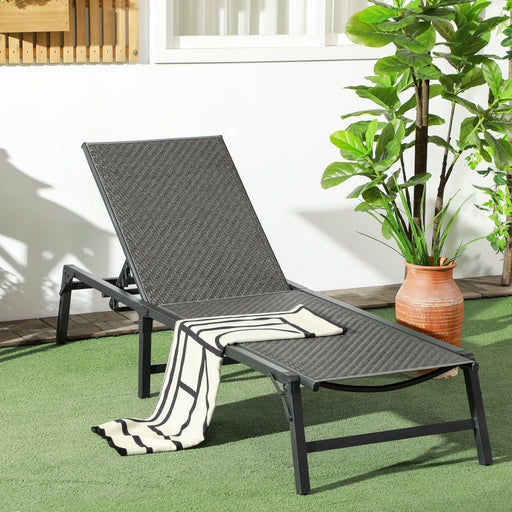 Foldable Rattan Sun Lounger with 5-Level Adjust Backrest, Recliner Chair, Grey