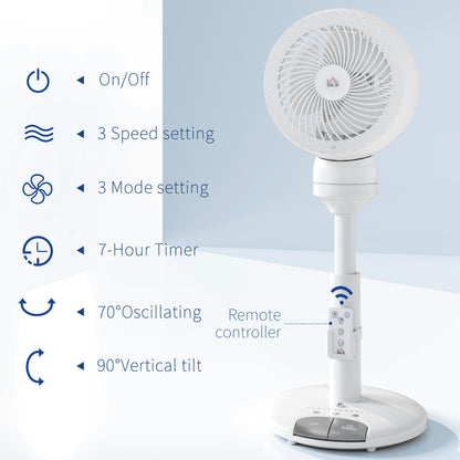 9 Inch Height Adjustable Air Circulator Fan 70° Oscillating 9 Setting
