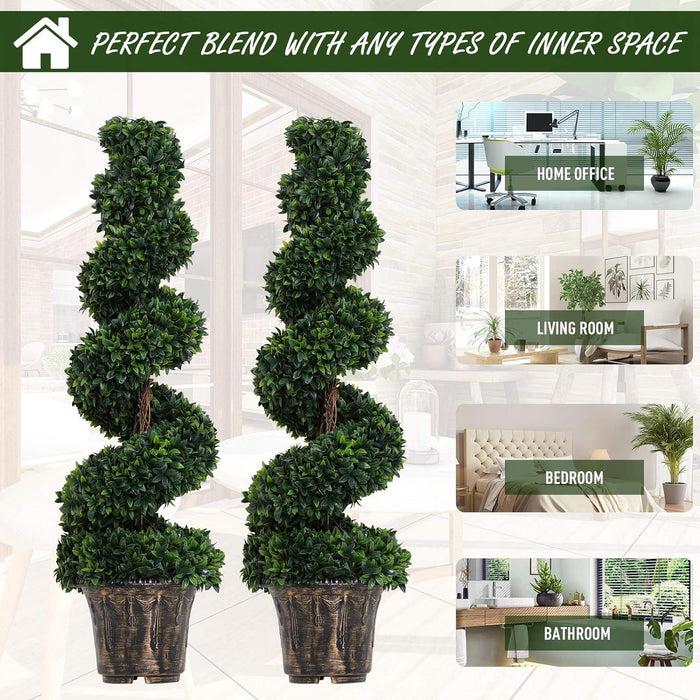 Set of 2 Artificial Boxwood Spiral Topiary Trees (120cm high)