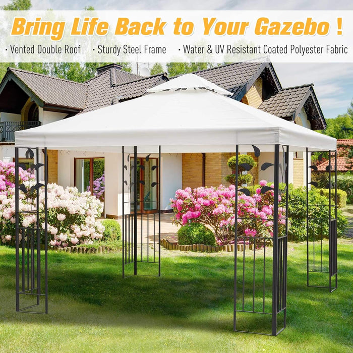 3 x 3m Outdoor Steel Gazebo with 2 Tier Roof, Garden Gazebo Patio Canopy Marquee Shelter with Decorative Steel Frame - Cream