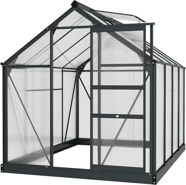 Clear Polycarbonate Greenhouse Large Walk-In Green House Garden Plants Grow Galvanized Base Aluminium Frame with Slide Door, 6 x 10ft