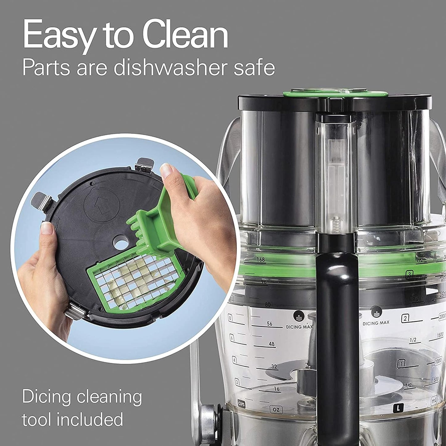 Hamilton Beach 70825-SAU 14-Cup (3 Litre) Dicing Food Processor, Plastic, 600 W, 3 liters, Silver