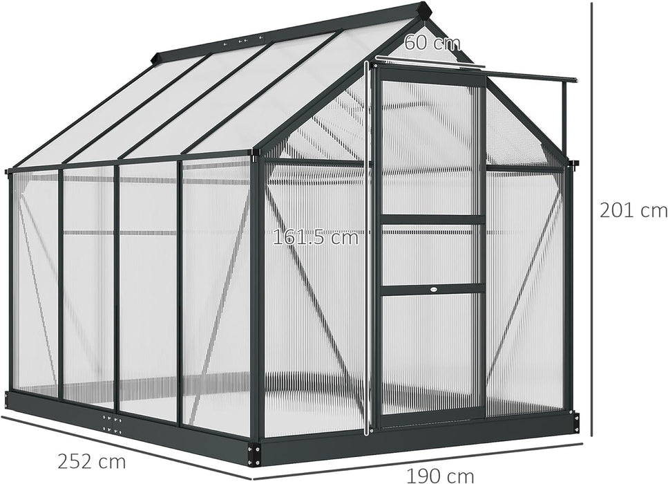 Clear Polycarbonate Greenhouse Large Walk-In Green House Garden Plants Grow Galvanized Base Aluminium Frame with Slide Door, 6 x 10ft