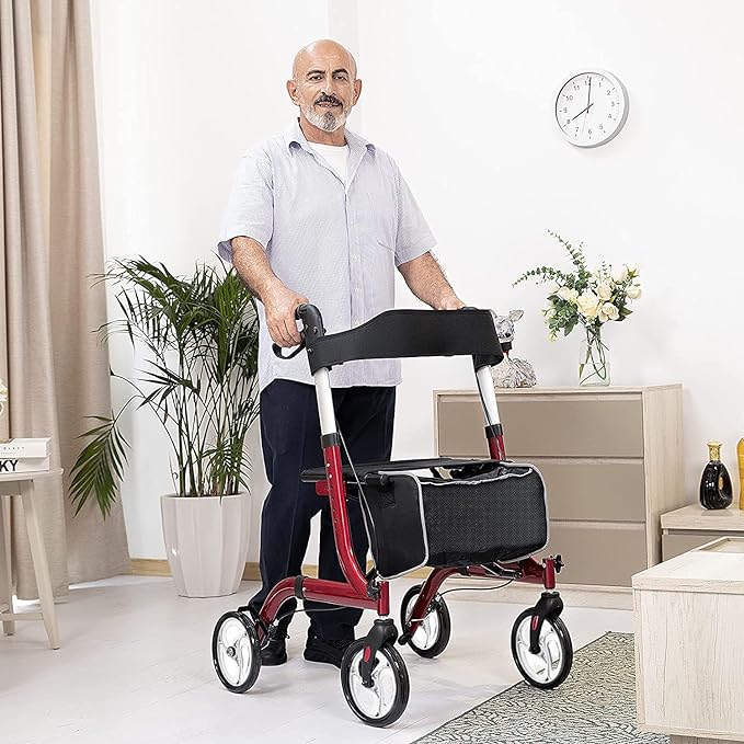 Folding Rollator Walker Frame with Seat and Backrest