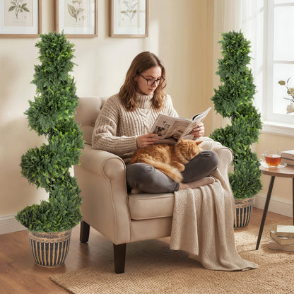 Set of 2 Potted Artificial Plants, Topiary Spiral Cypressd Trees