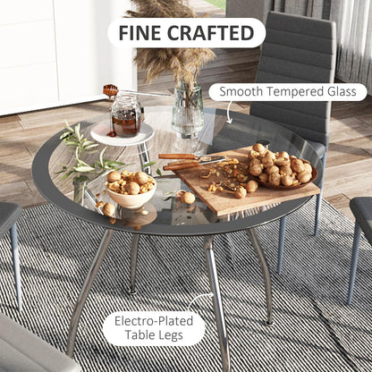 Five-Piece Dining Home Set, with Padded Chairs and Glass-Top Table - Grey