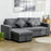 Corner Sofa Bed with Storage, 3 Seater Pull Out Sofa Bed, Convertible L Shape Sofa Couch with Reversible Chaise Lounge for Living Room, Dark Grey