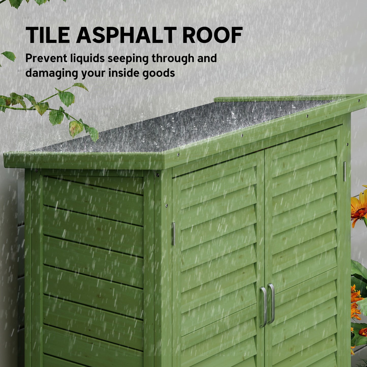 Garden Storage Shed Solid Wood Garage Organisation w/ Doors, Green