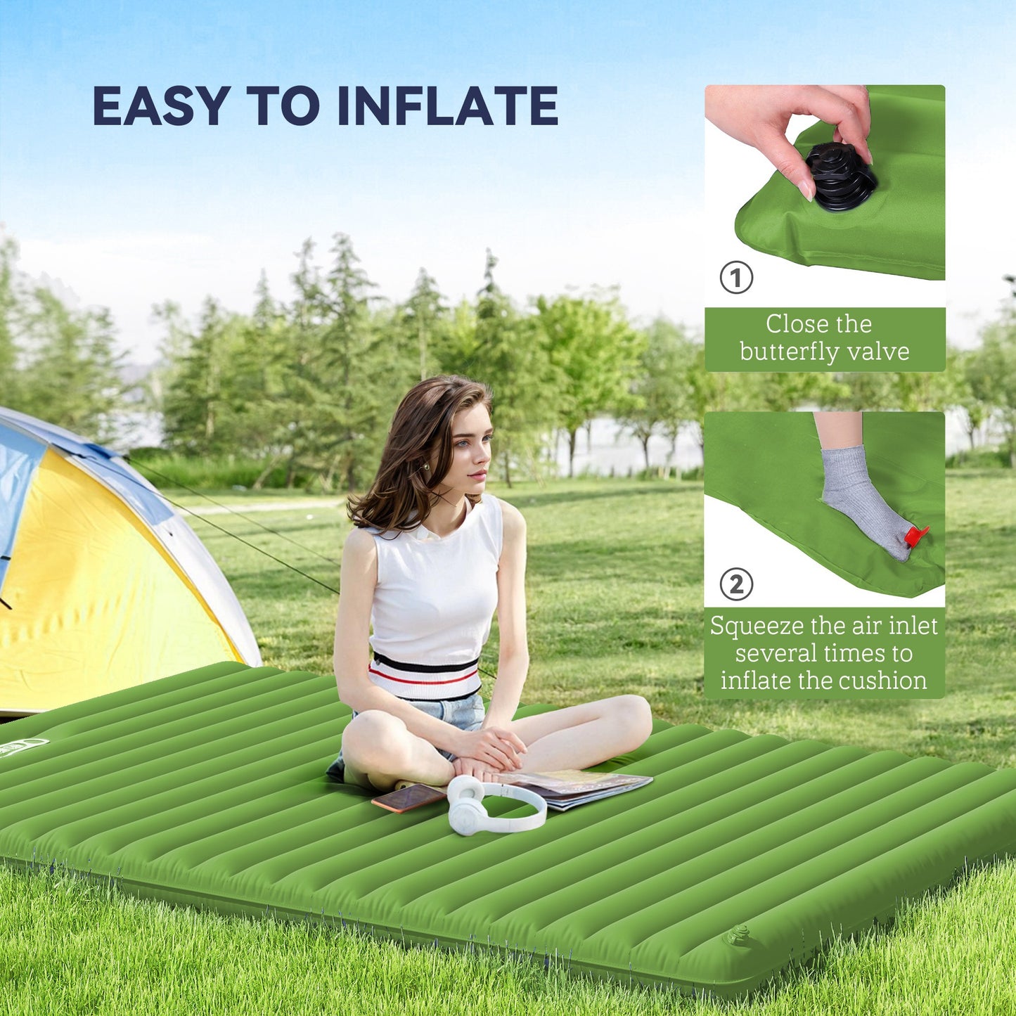 Portable Inflatable Camping Bed with Double Mattress Green