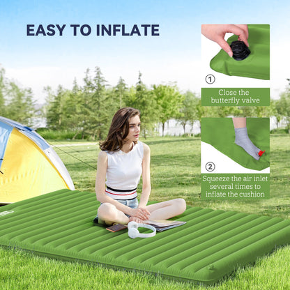 Portable Inflatable Camping Bed with Double Mattress Green