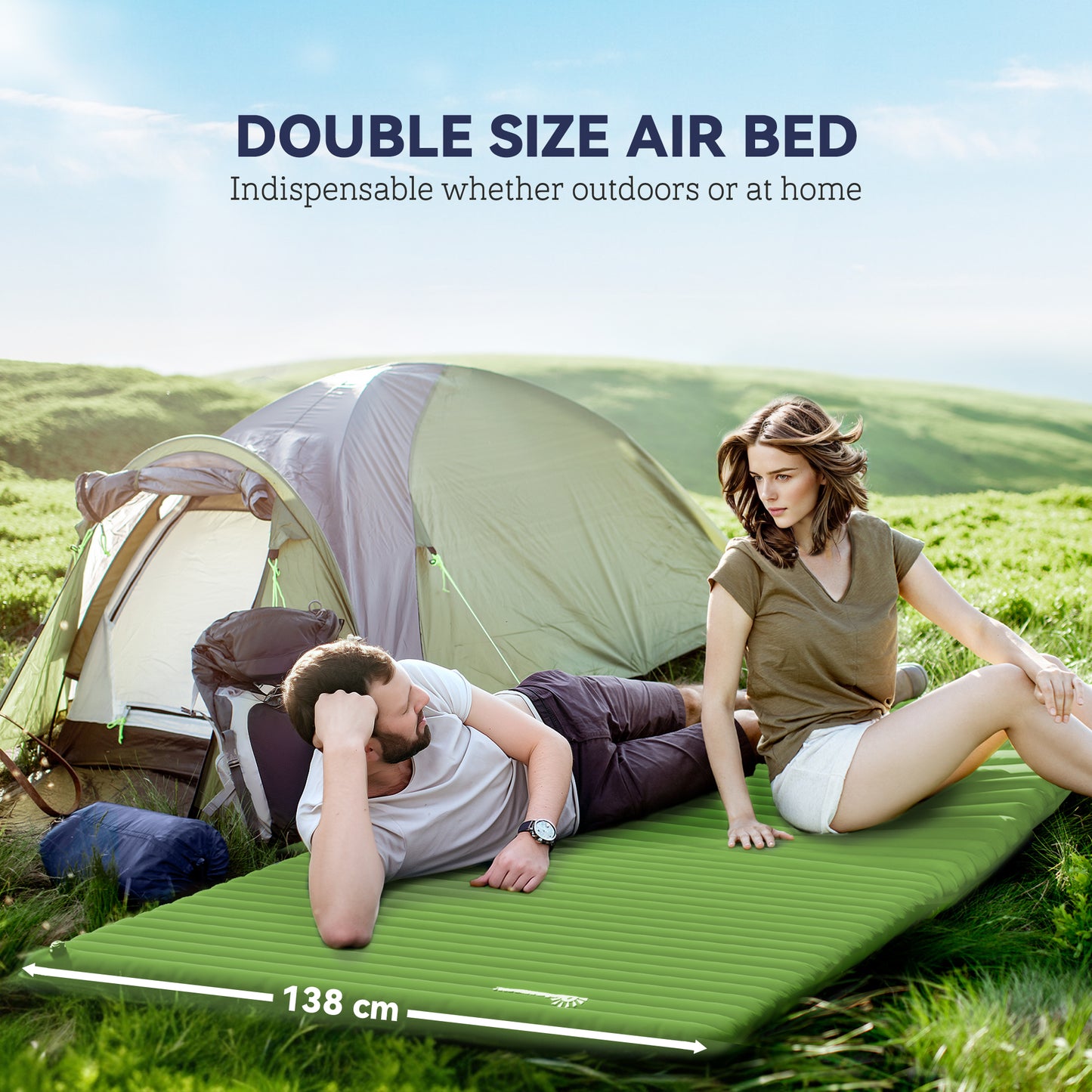 Portable Inflatable Camping Bed with Double Mattress Green