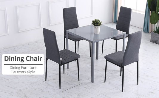 High Back Dining Chairs Modern Upholstered Linen-Touch Fabric Accent Chairs with Metal Legs for Kitchen, Set of 4, Grey