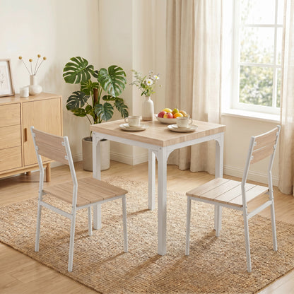 3 Pcs Compact Dining Table 2 Chairs Set, Oak Wood Effect