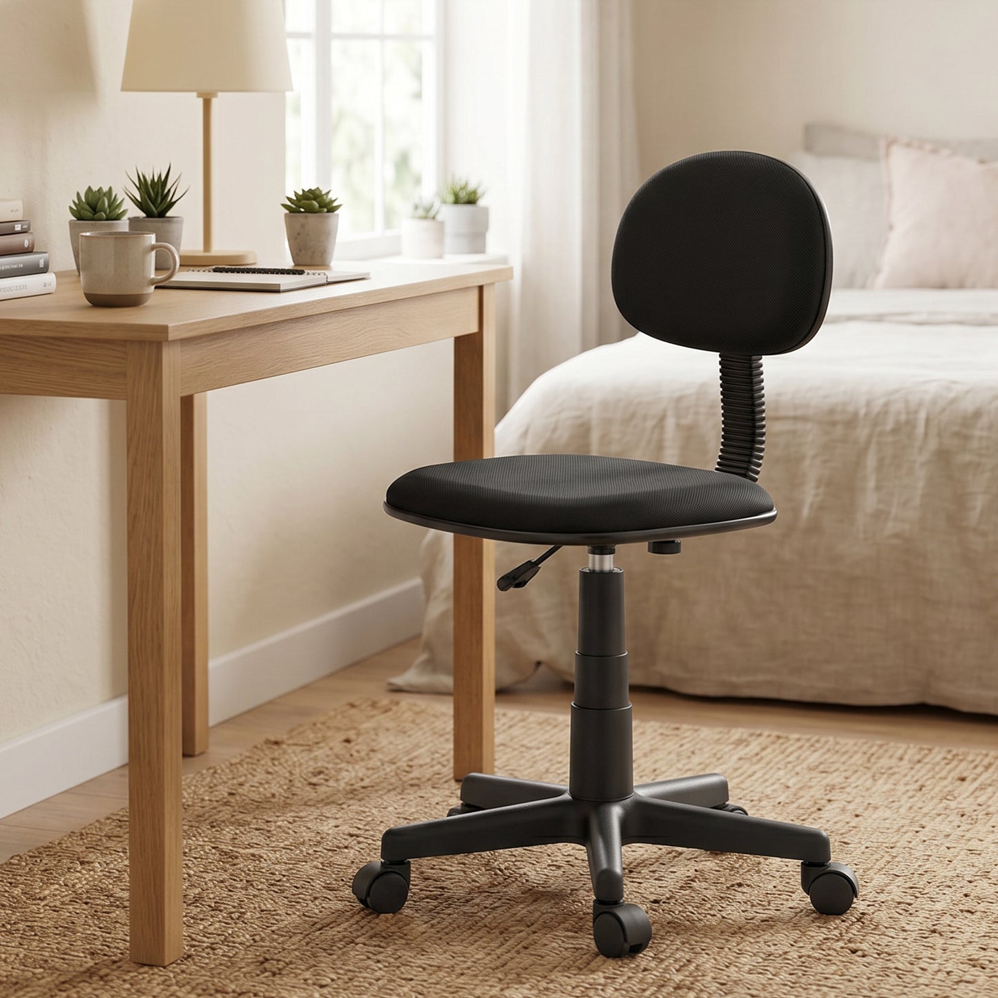 Armless Office Chair with Adjustable Height, 360 Swivel Wheels, Black