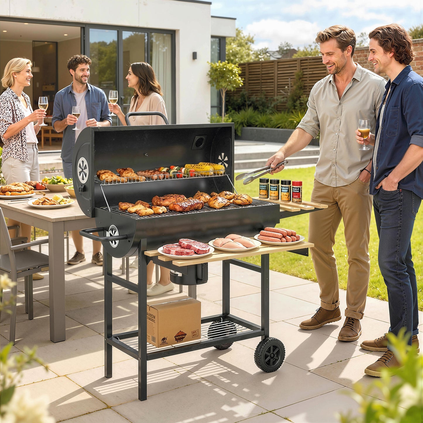Charcoal Grill, Charcoal BBQ Grill with Foldable Shelves