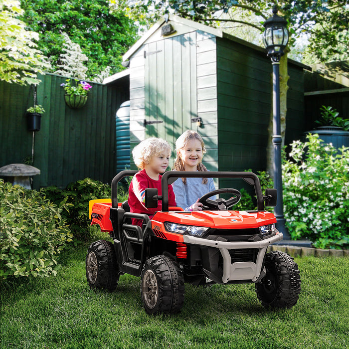 12V Two-Seater Kids Electric Ride-On Car w/ Electric Bucket - Red