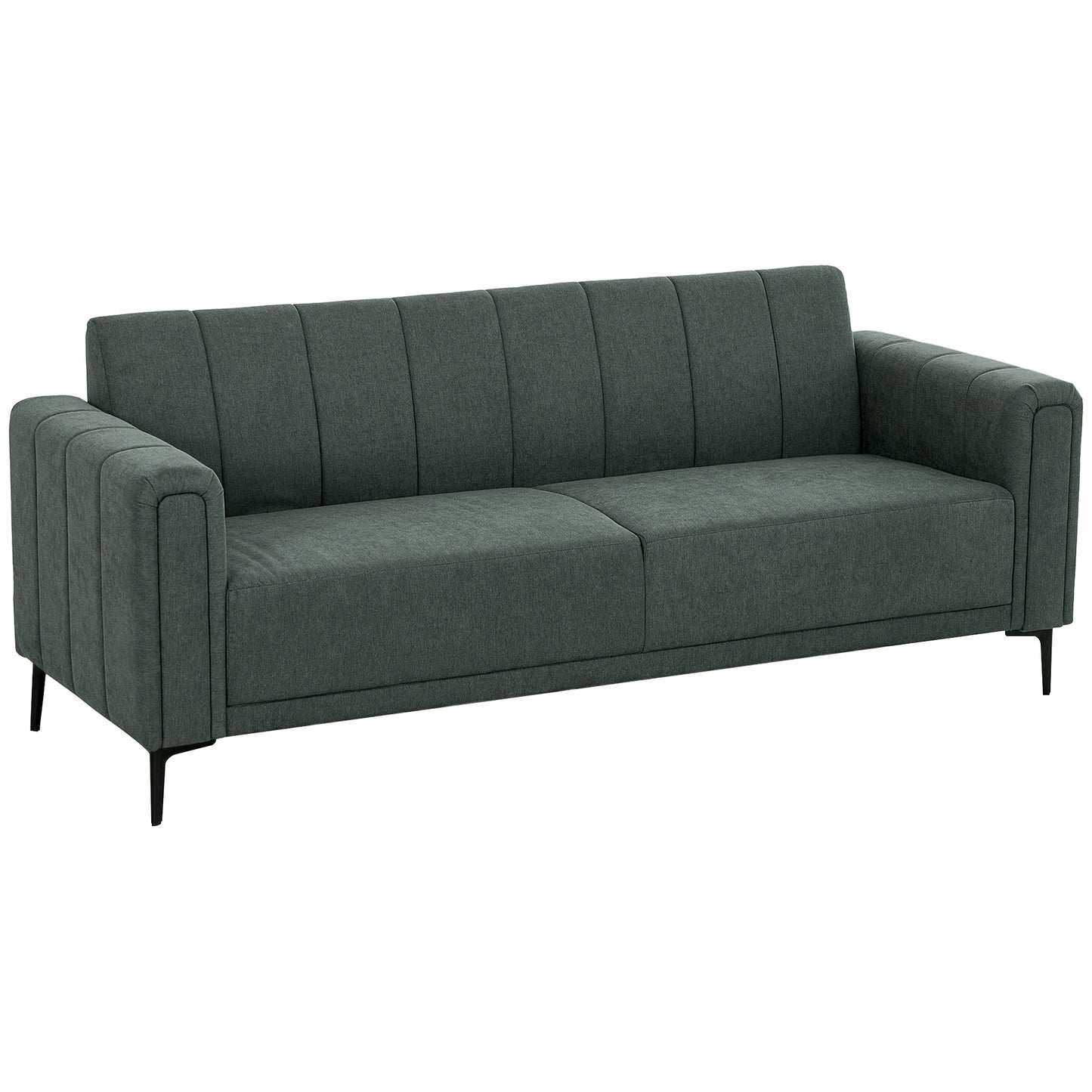 3 Seater Sofa, Modern Fabric Couch with Channel Tufted, Grey
