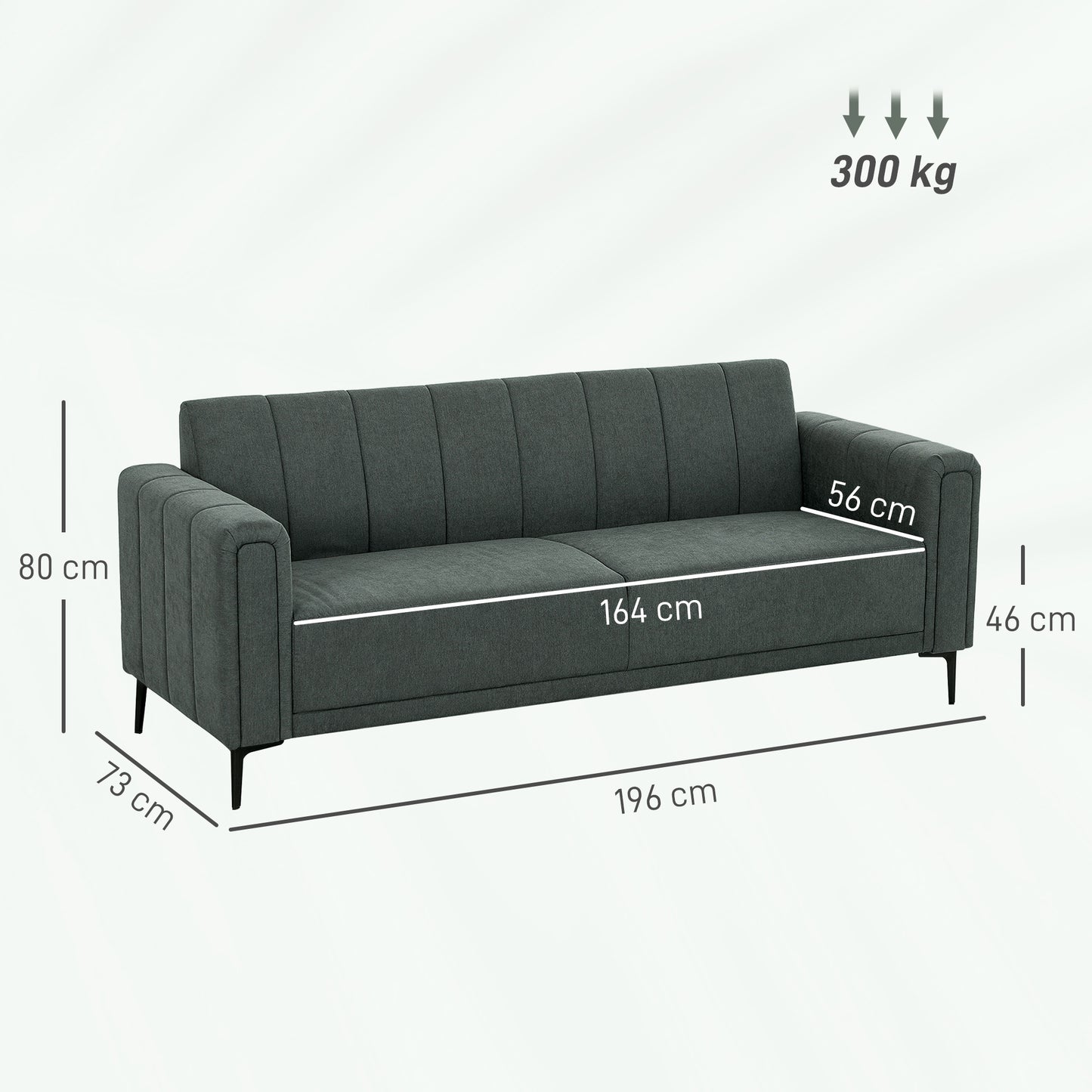 3 Seater Sofa, Modern Fabric Couch with Channel Tufted, Grey