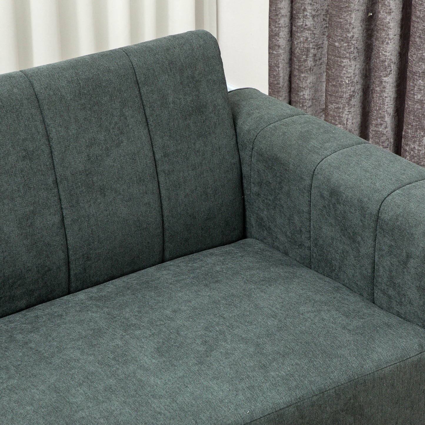 3 Seater Sofa, Modern Fabric Couch with Channel Tufted, Grey