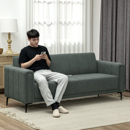 3 Seater Sofa, Modern Fabric Couch with Channel Tufted, Grey