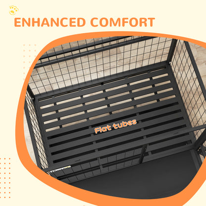 43" Heavy Duty Dog Crate on Wheels w/ Bowl Holder, Removable Tray
