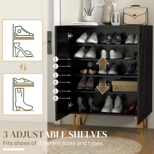 Shoe Storage Cabinet with Soft-Close Hinges and Adjust Shelves, Black