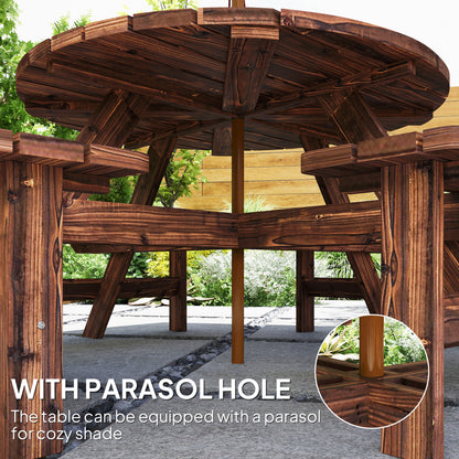 Wooden Garden Dining Set with Parasol Hole for Outdoor, Tan