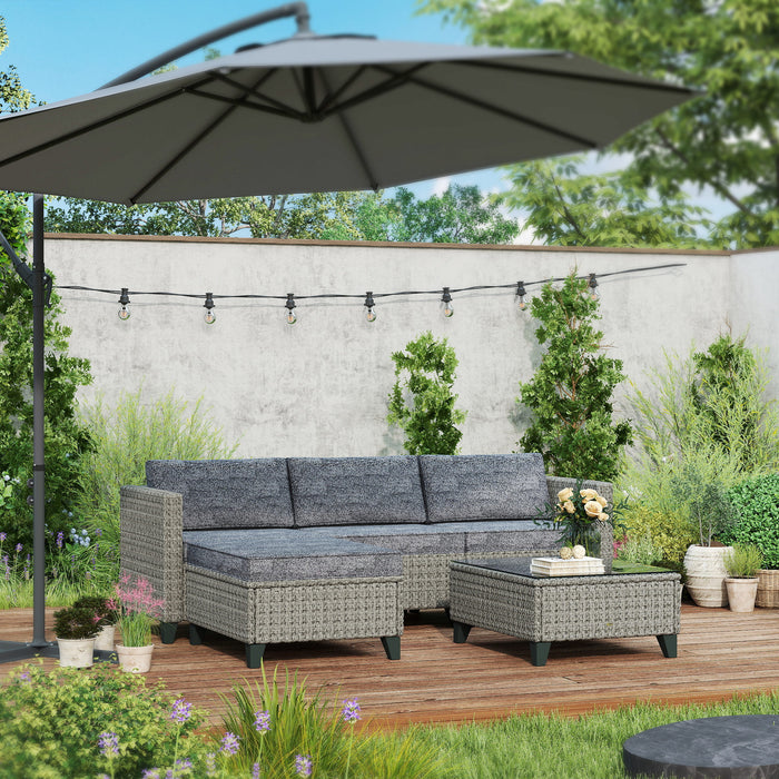 5 PCs Rattan Garden Furniture Set with Glass Coffee Table Dark Grey