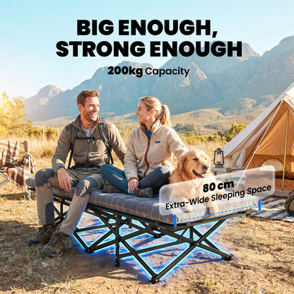 Camping Cot Heavy Duty Folding Bed with Soft Pad Grey