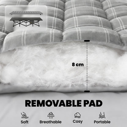 Camping Cot Heavy Duty Folding Bed with Soft Pad Grey